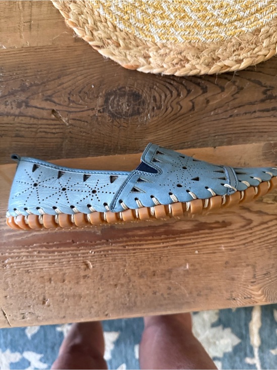 Spring Step Shoes - Spring Step Blue Laser-Cut Slip-On Flats